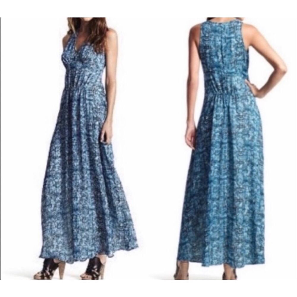 Derek Lam Maxi Dress Design Nation Women Blue Armadillo Chiffon Sleeveless Large